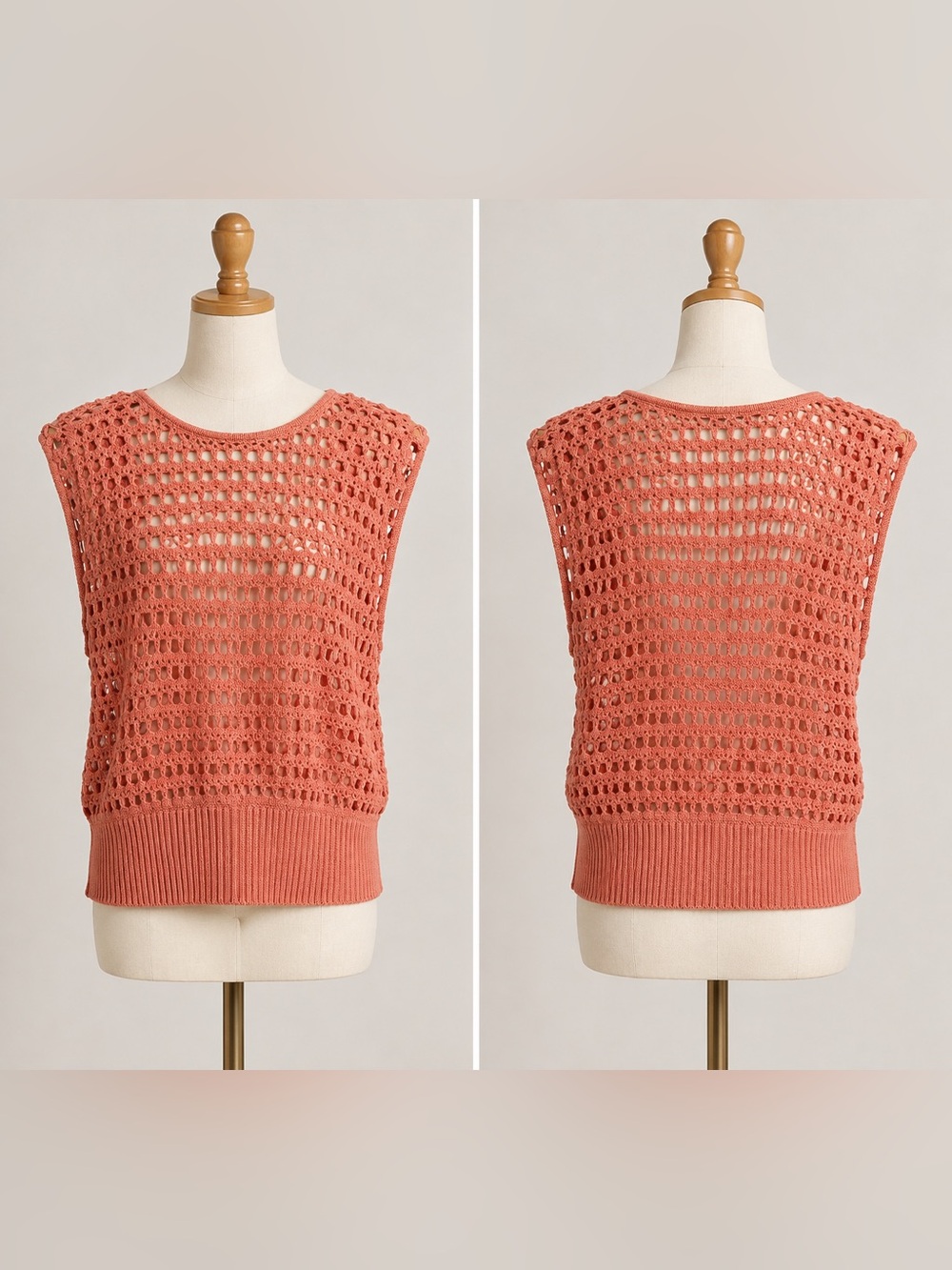 Robert Rodriguez Coral Pink Open-Knit Sleeveless Sweater Vest
